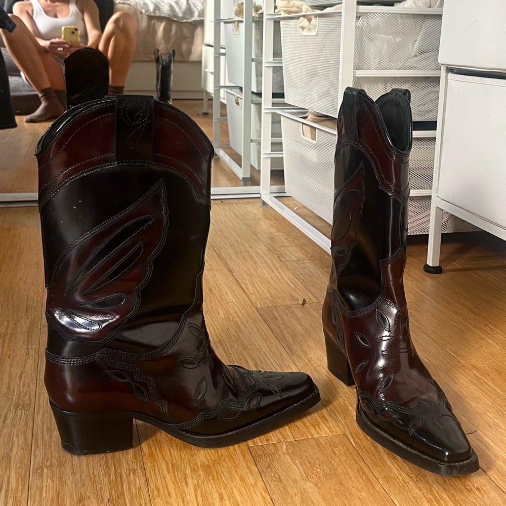 Ganni Black and Red Cowboy Boots